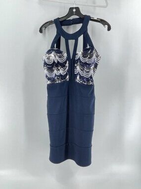 Crystal Doll Navy Blue Sleeveless Sequin Party Homecoming Short Dress Size 5